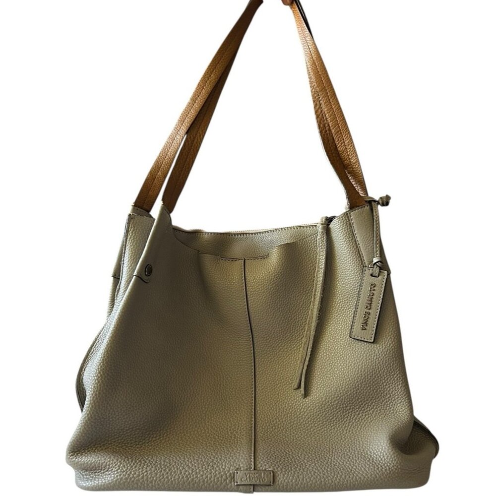Vince Camuto Gray Pebbled Leather Handbag Brown Leather Straps Asher Multi W/bag
